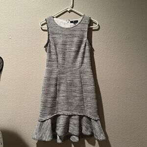 Banana Republic Grey Tweed Fringe Trumpet Dress Sz 2